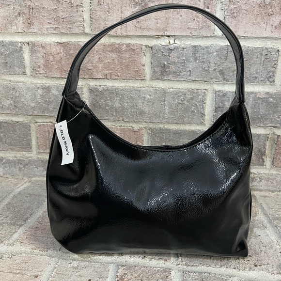 Old Navy Handbags - Old Navy Glossy Black Hobo Bag